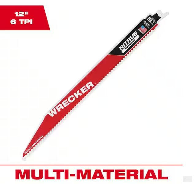 Milwaukee 12 in. 6 TPI WRECKER Nitrus Carbide Teeth Multi-Material Cutting SAWZALL Reciprocating Saw Blade (1-Pack) 48-00-5273