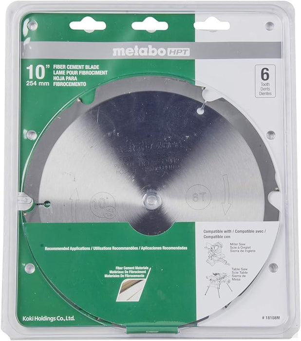 Metabo HPT 10" 6 Tooth Fiber Cement Cutting Blade with 5/8" Arbor 18108M