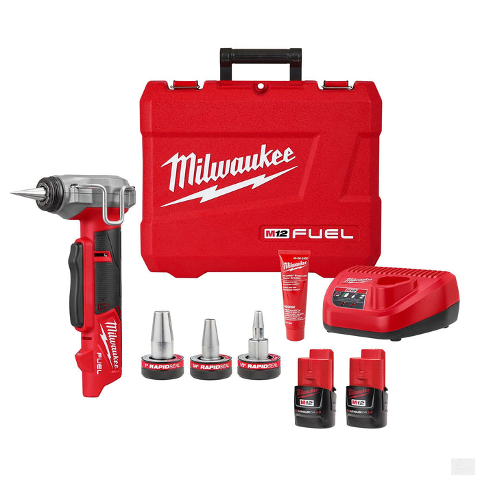 Milwaukee M12 Fuel Cordless 3/8 -inch - 1 -inch PEX Expansion Tool Kit w/ 2 Batteries, 3 Expansion Heads (2532-22)