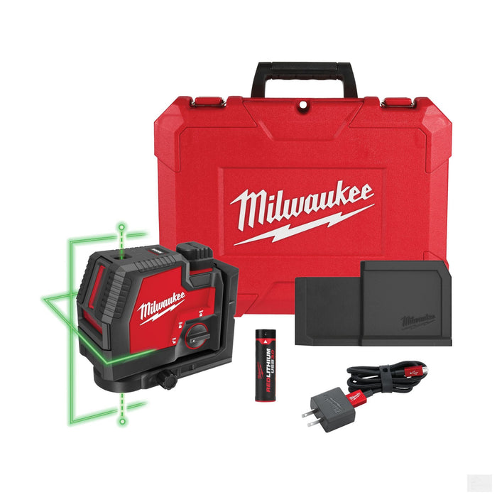 Milwaukee USB Rechargeable Green Cross Line & Plumb Points Laser [3522-21]