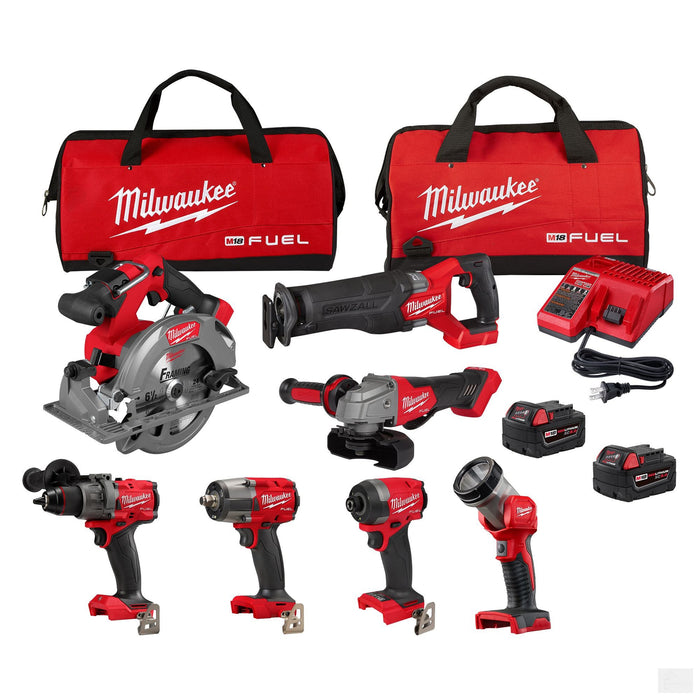 Milwaukee M18 FUEL Brushless Cordless Combo Kit (7-Tool) w/ (2) 5.0 Ah Batteries, 2 Tool Bags (3697-27)