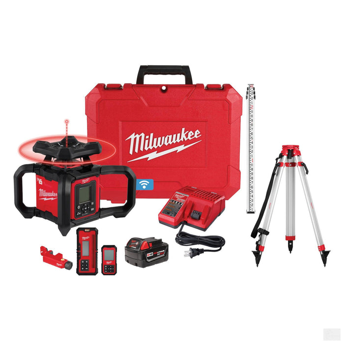 Milwaukee M18™ Red Exterior Dual Slope Rotary Laser Level Kit w/ Receiver, Remote, Grade Rod & Tripod(3704-21T)