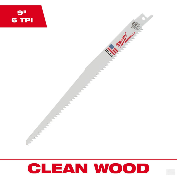 Milwaukee 9" 6 TPI Fleam Ground SAWZALL® Blades (Bulk - 100 Pk) {48-01-7016}