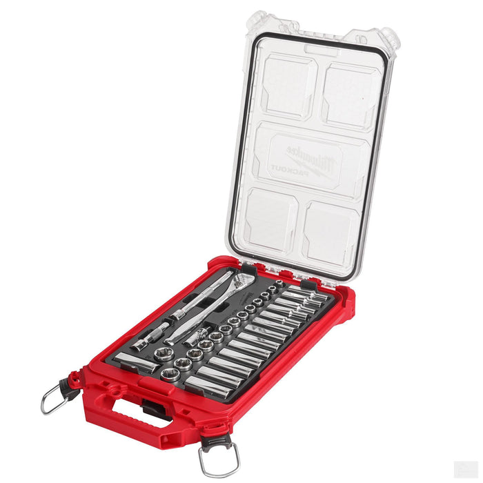 Milwaukee 32pc 3/8" Metric Ratchet and Socket Set with PACKOUT™ Low-Profile Compact Organizer (48-22-9482)