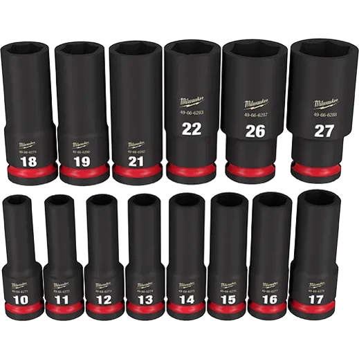 Milwaukee 14PC SHOCKWAVE Impact Duty™ 1/2" Drive Metric Deep 6 Point Socket Set 49-66-7014