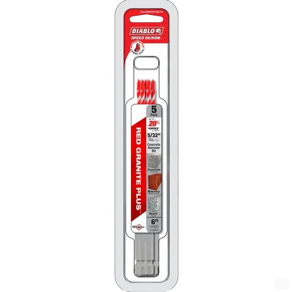 DIABLODMARG1020-P5 5/32" x 3" x 6" SPEEDemon™ Red Granite Carbide-Tipped Hammer Drill Bits (5-Pack)