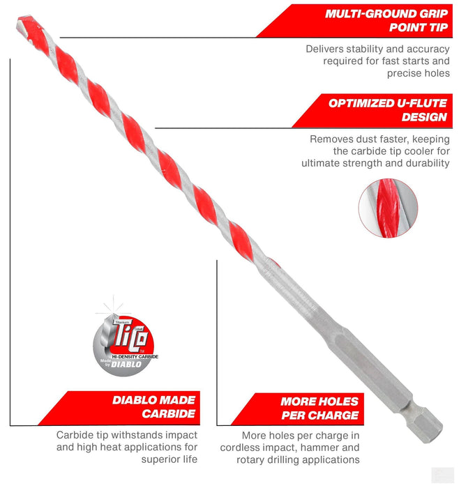 Diablo DMARG1070 1/4" x 4" x 6" SPEEDemon™ Red Granite Carbide-Tipped Hammer Drill Bit
