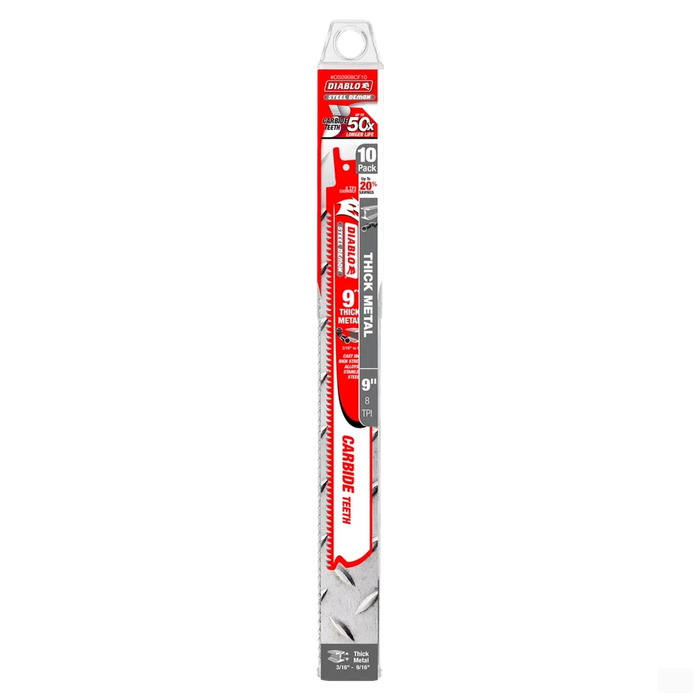 DIABLO 9" 8TPI Steel Demon™ Carbide Teeth Reciprocating Saw Blades for Thick Metal (DS0908CF10)