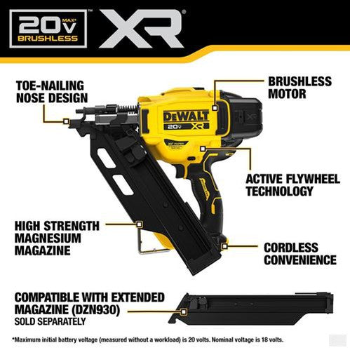 Dewalt 20V MAX Brushless Cordless 30 degree Paper Tape Framing Nailer - Bare Tool (DCN930B)