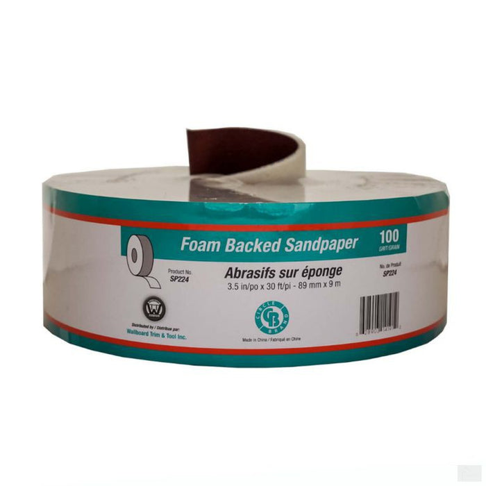 CIRCLE BRAND Sandpaper Roll 3.5" x 30' #100 Grit (Sponge-Back) [SP224]