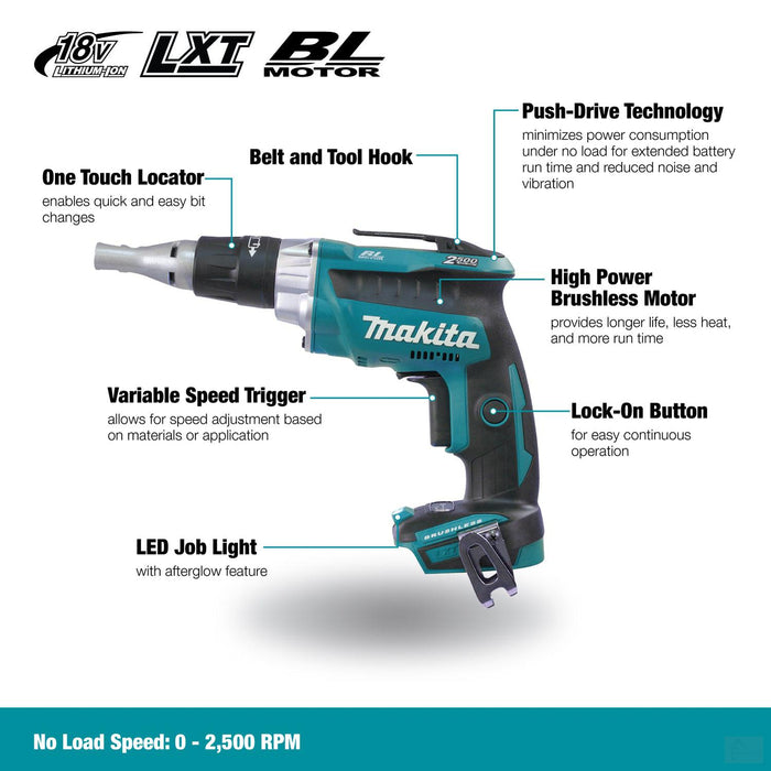 Makita 18V LXT Brushless 1/4" Screwdriver, Tool Only (DFS250Z)