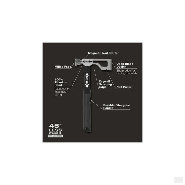 Stiletto 9 Oz. Titanium Drywall Hatchet, with 13.5" Fiberglass handle DRYAXE9-F