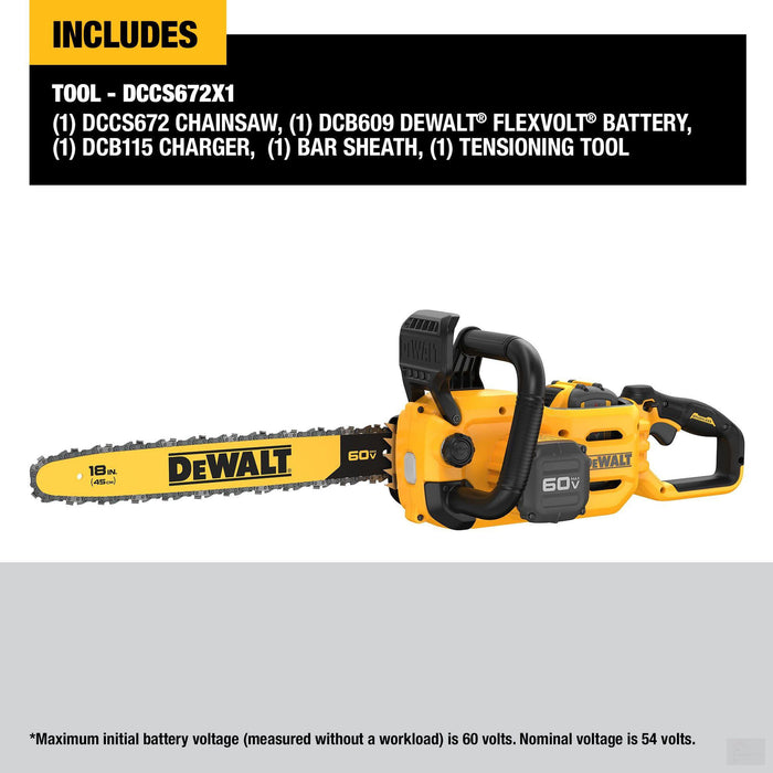 Dewalt 60V MAX* 18 in. 3.0Ah Brushless Cordless Chainsaw (DCCS672X1)