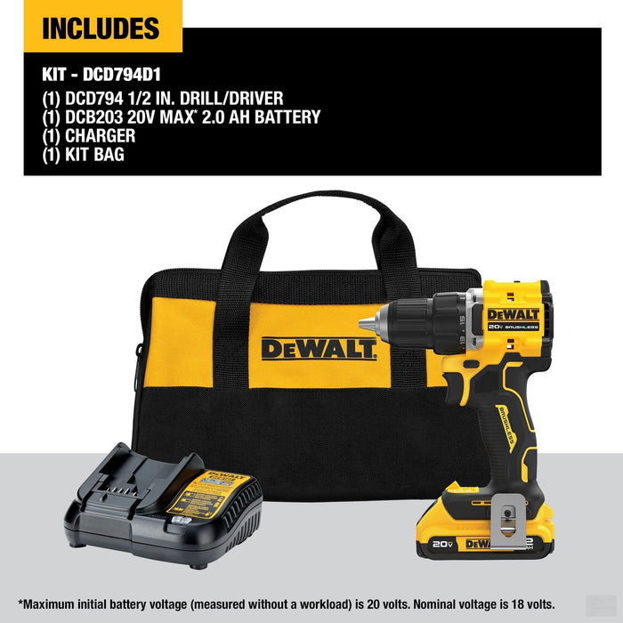 Dewalt ATOMIC COMPACT SERIES™ 20V MAX* Brushless Cordless 1/2 in. Drill/Driver (DCD794D1)