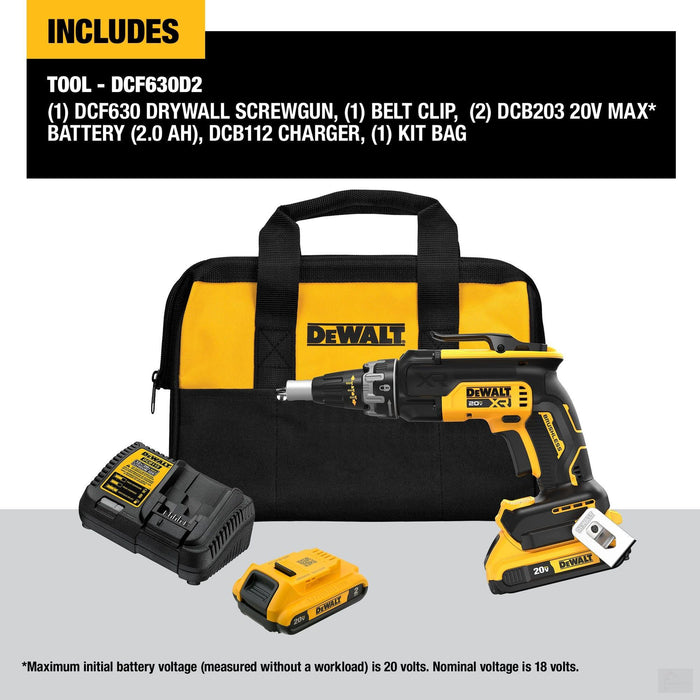 Dewalt 20V Max Drywall Screwgun with (2) 2Ah Batteries and Charger (DCF630D2)