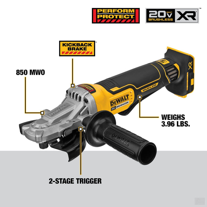 Dewalt 20V MAX* XR® 5 in. Flathead Paddle-Switch Small Angle Grinder with KICKBACK BRAKE™ (Tool Only) {DCG413FB}
