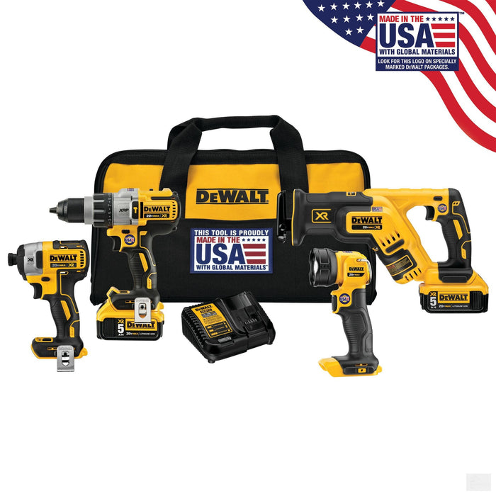 DEWALT 20V MAX XR Lithium-Ion Cordless Brushless Combo Kit (4-Tool) with (2) 5Ah Batteries, Charger and Bag (DCK494P2)