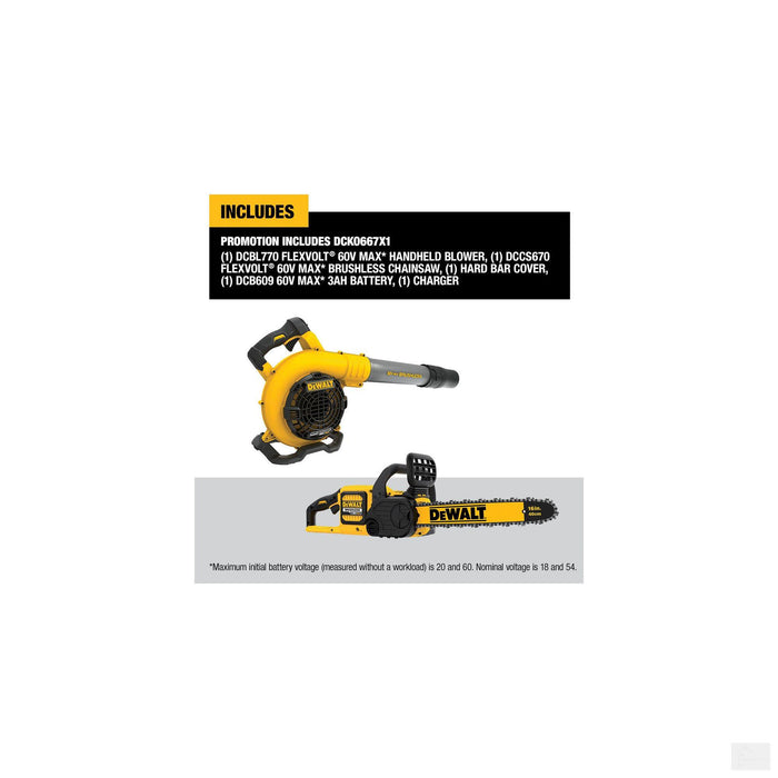 Dewalt 60V MAX* Chainsaw With Blower Combo Kit (DCKO667X1)
