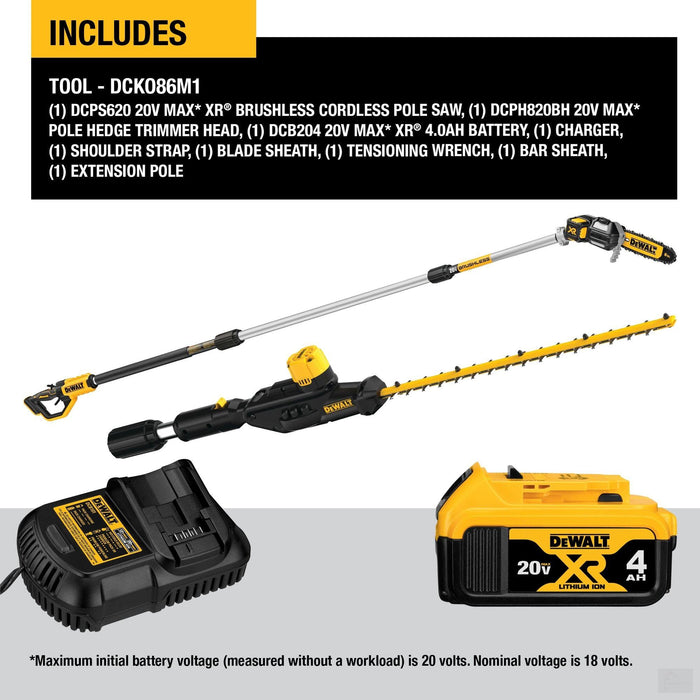 DEWALT 20V MAX Cordless Pole Saw and Pole Hedge Trimmer 4.0Ah Combo Kit (DCKO86M1)