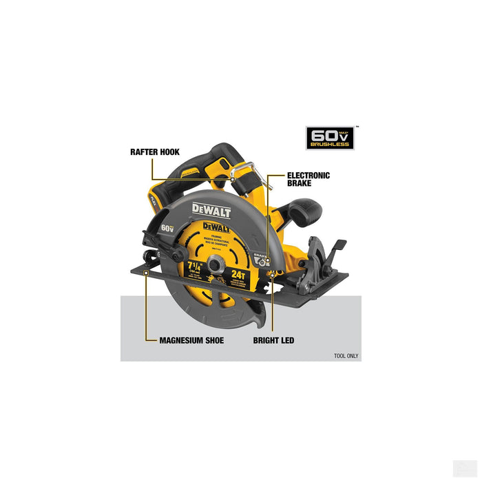 Dewalt FLEXVOLT® 60V MAX* Brushless 7-1/4 in. Cordless Circular Saw with Brake (Tool Only) {DCS578B}