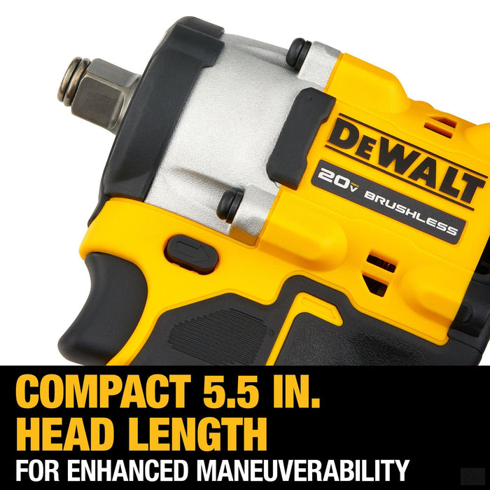 Dewalt 20V MAX ATOMIC Lithium-Ion Brushless Cordless 1/2" Impact Wrench with Hog Ring Anvil {Tool Only} (DCF921B)