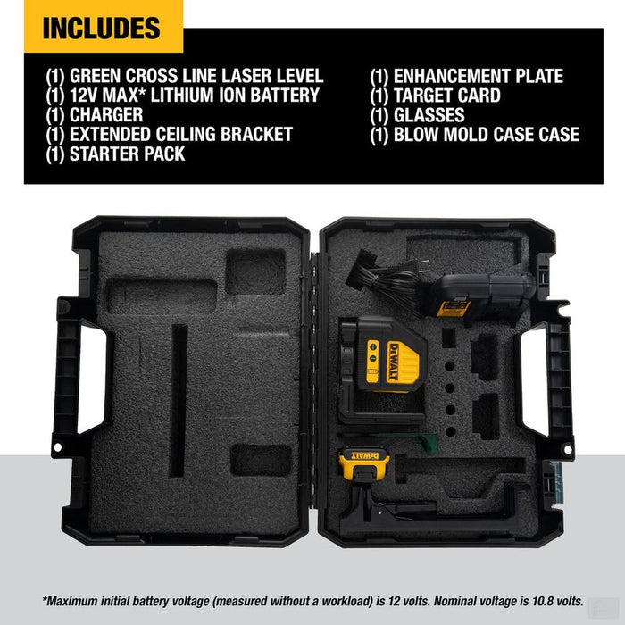 DEWALT 2 Beam Green Laser W/ 12V Battery & Charger Kit DW088LG