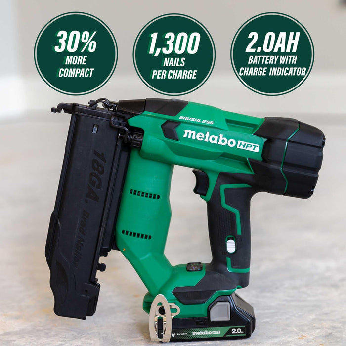 Metabo-HPT 18V MultiVolt Brushless 18-Gauge Compact Brad Nailer 2.0Ah Kit  HPT-NT1850DFTM