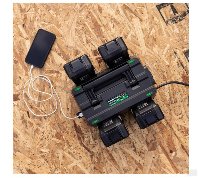 Metabo HPT 4-Port Battery Charger, 36V/18V, Slide-Style Batteries, Rapid Charging Time, Selectable Charging Modes, 2 USB Ports, 2 AC Outlets (UC18YTSLM)