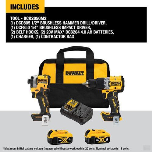DEWALT 20V Cordless Hammer Drill/Impact Driver Combo Kit DCK2050M2
