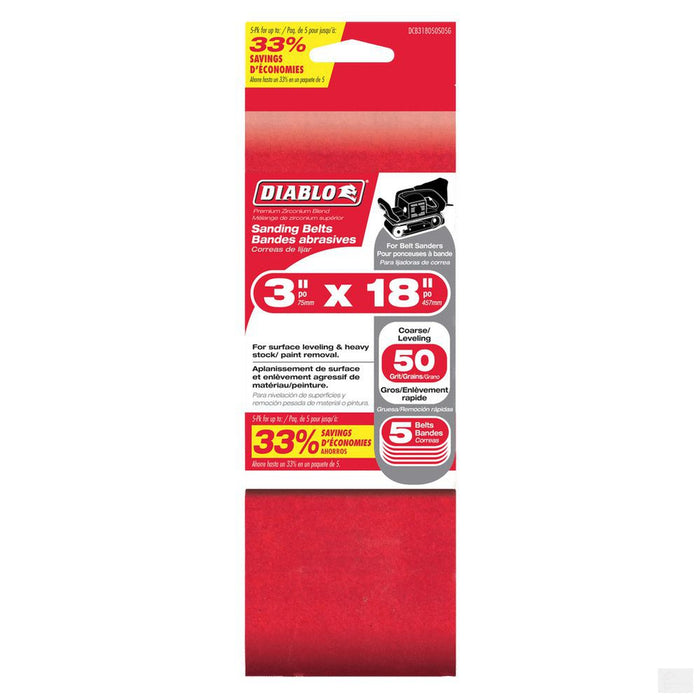DIABLO 3" x 18" Sanding Belt 50 Grit 5pk [DCB318050S05G]