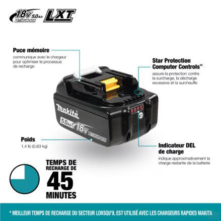 MAKITA 18V LXT (5.0 Ah) High Capacity Lithium-ion Battery with LED Charge Level Indicator 196675-2