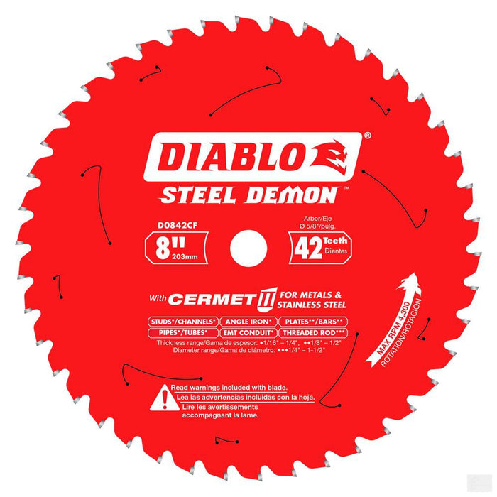 DIABLO 8 in. x 42 Tooth Cermet Metal and Stainless Steel Cutting Saw Blade [D0842CF]
