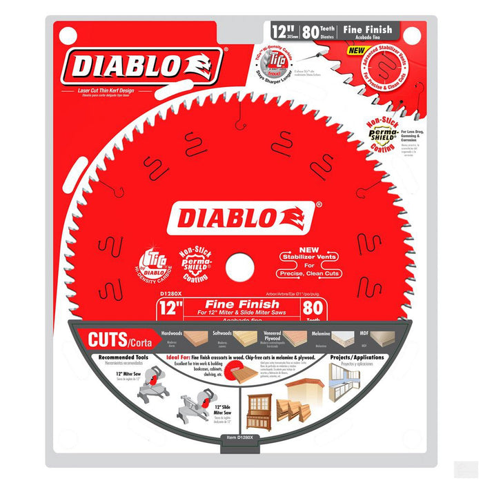 DIABLO 12 in. x 80 Tooth Fine Finish Saw Blade [D1280X]