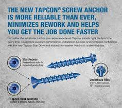 Buildex Tapcon 3/16-inch x 1-3/4-inch Blue Flat Head Concrete Screw Anchors With Drill Bit - 100 pcs