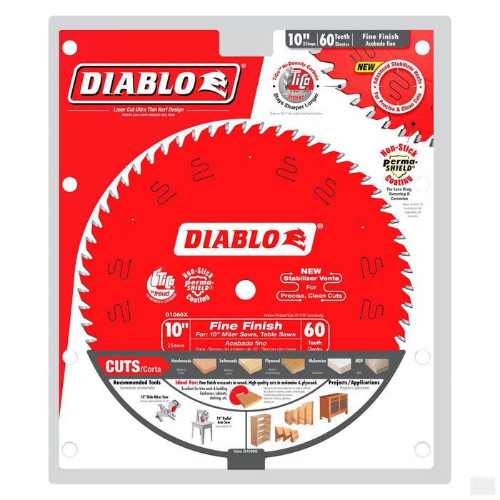 DIABLO 10 in. x 60 Tooth Fine Finish Saw Blade [D1060X]