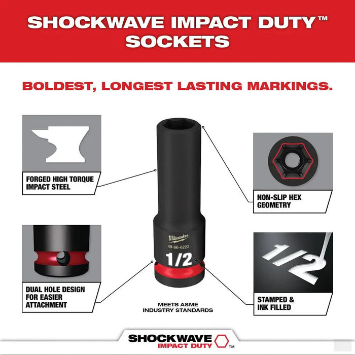 Milwaukee SHOCKWAVE Impact Duty 1/2 -inch Drive SAE Deep Well Impact Socket Set (9-Piece) [49-66-7022]