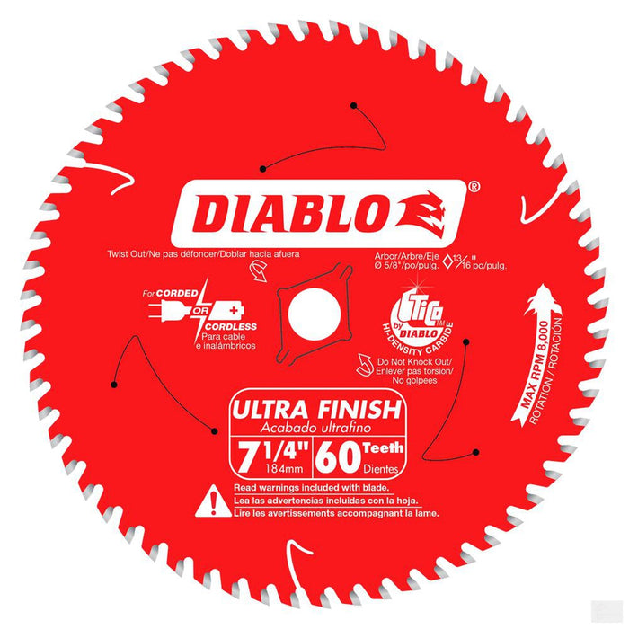 DIABLO 7-1/4 in. x 60 Tooth Ultra Finish Saw Blade [D0760A]