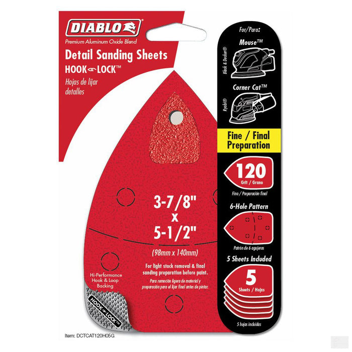DIABLO 3-7/8 in. x 5-1/2 in. Cat/Mouse Hook & Lock 120 Grit [DCTCAT120H05G]