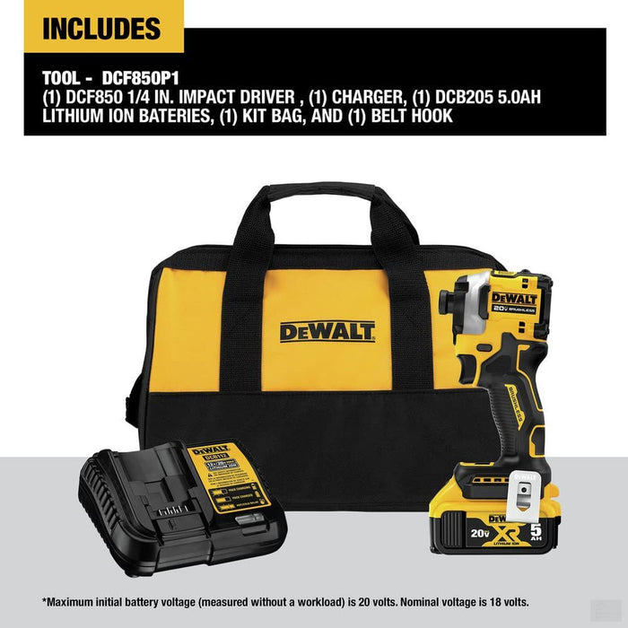 DEWALT ATOMIC 20V MAX* 1/4 in. Brushless Cordless 3-Speed Impact Driver Kit DCF850P1