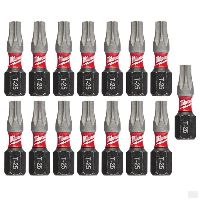 MILWAUKEE SHOCKWAVE™ 1 in. Impact T25 Insert Bits (15 Pack) [48-32-5014]