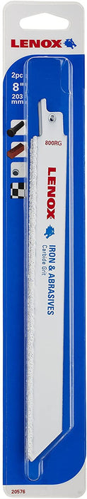 LENOX 8" Medium Carbide Grit Tile, Clay and Pipe Cutting Reciprocating Saw Blade-2-Pack [20576]
