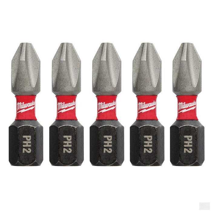 MILWAUKEE SHOCKWAVE™ Impact Phillips #2 Insert Bits 5PK [48-32-4601]