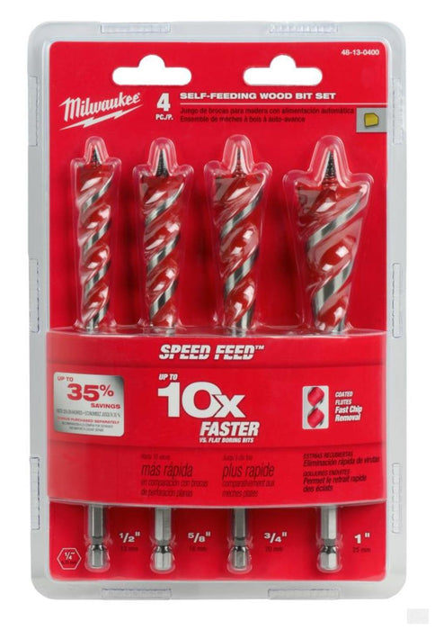 MILWAUKEE 4 Pc Speed Feed™ Wood Bit Set [48-13-0400]
