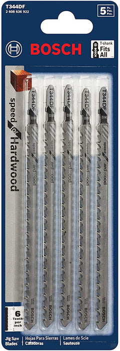 Bosch 5 pc. 6" 6 TPI Speed for Hardwood T-Shank Jig Saw Blades T344DF