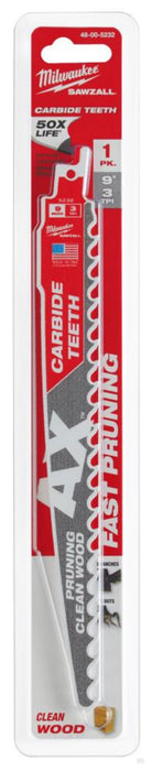 MILWAUKEE 9" 3 TPI The AX™ with Carbide Teeth for Pruning & Clean Wood SAWZALL® Blade 1PK [48-00-5232]