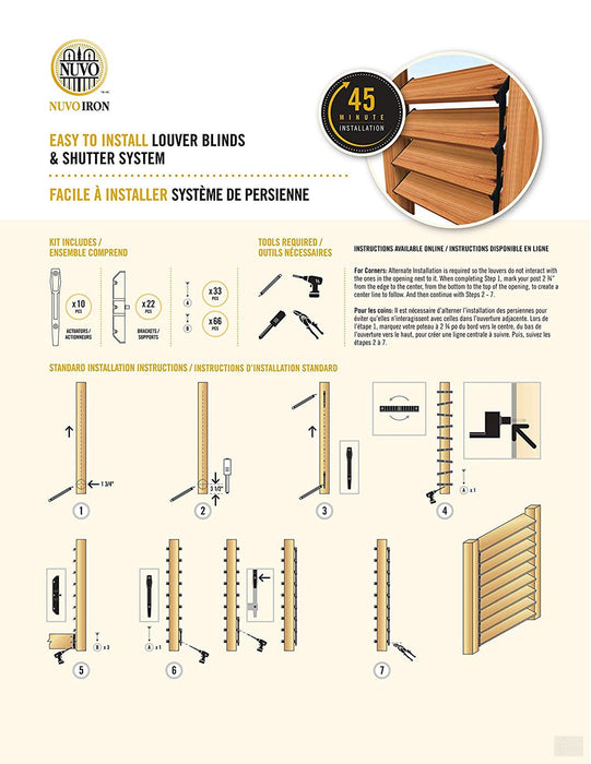 Nuvo Iron Louver Blinds & Shutter System - Hardware Kit  - LSB48