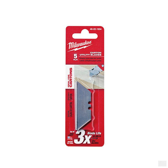 MILWAUKEE Carton Utility Knife Blades - 5 Piece [48-22-1934]