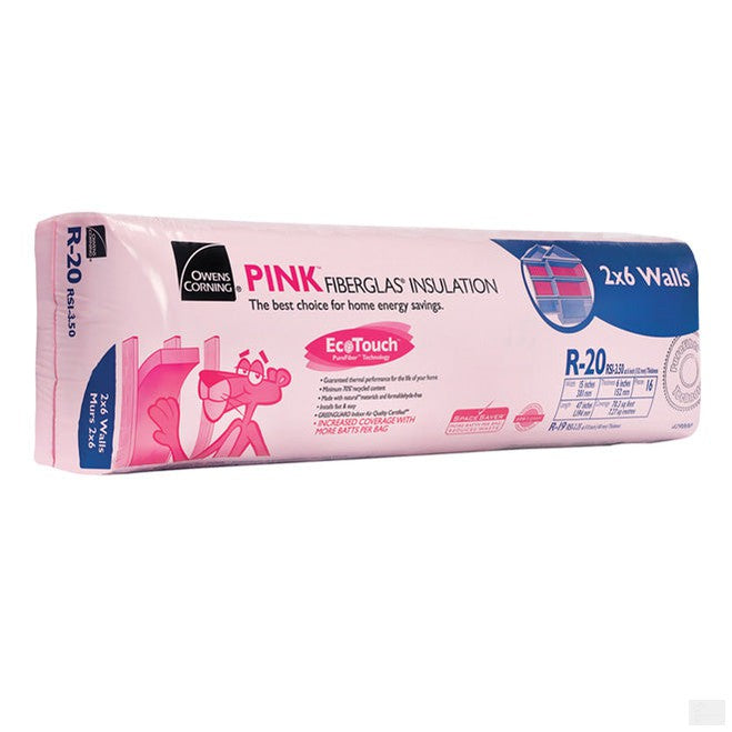 OC EcoTouch Pink Fiberglass Insulation R-20 15" x 47" x 6"; 78.3 sq.ft