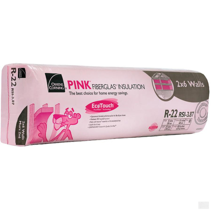 OC EcoTouch Pink Fiberglass Insulation R-22 15" x 47" x 5.5"; 49 sq.ft