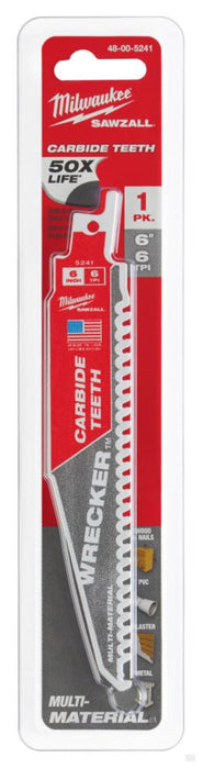 MILWAUKEE 6" 6 TPI THE WRECKER™ with Carbide Teeth SAWZALL® Blade 1PK [48-00-5241]